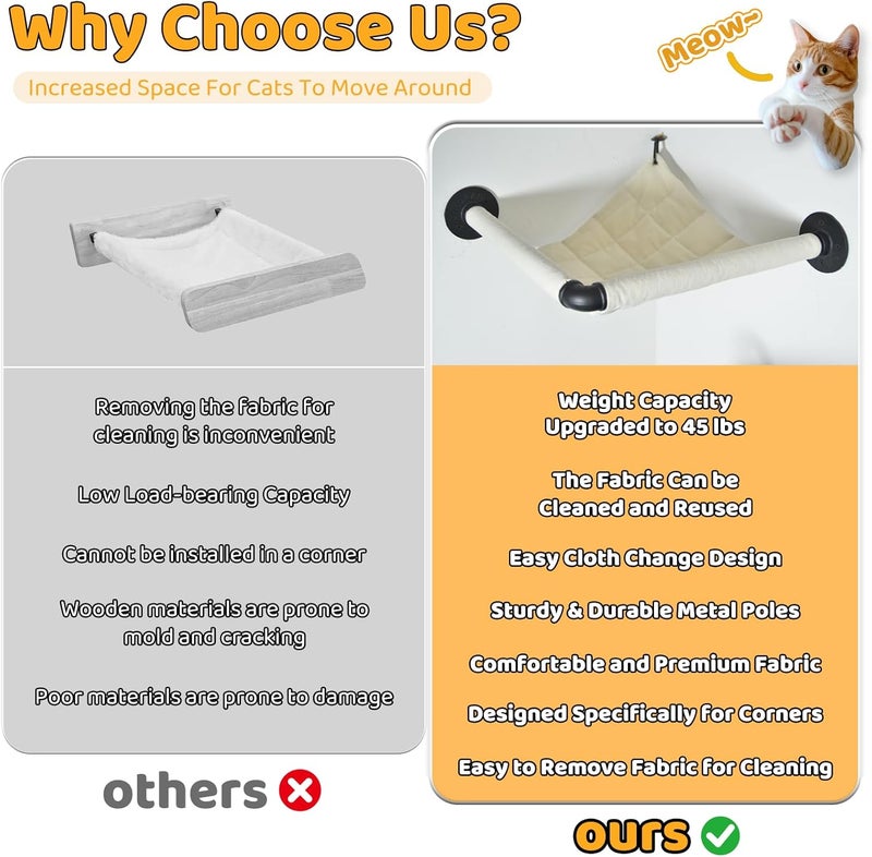 XIFOWE Wall Corner Cat Hammock Wall Mounted, 14.96 x 14.96 inch Wall Mounted Shelves Cat Beds for Sleeping, Playing, Climbing & Resting Wall Furniture Designed Specifically for Corners - Image 5